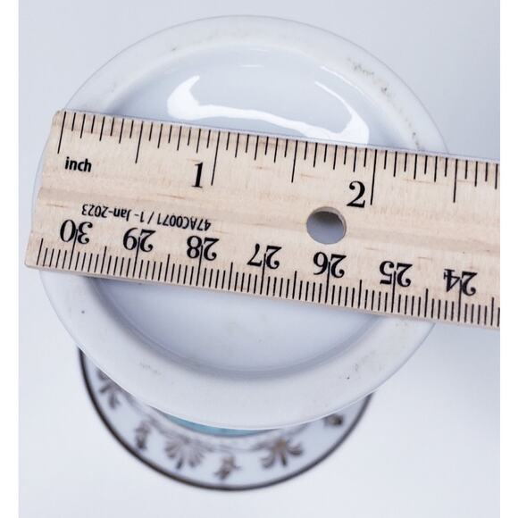 Vintage MOTTAHEDEH DESIGN Pair of 5 1/2" Vases Black Aqua & Gold - Picture 9 of 14